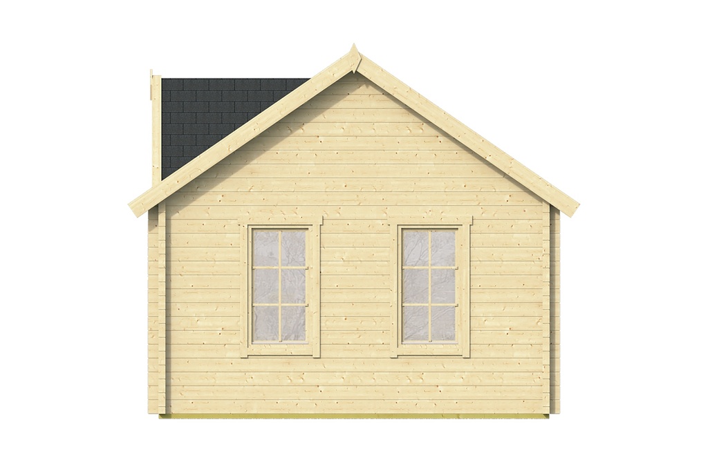 Blokhut - Tuinhuis - Home Office 70mm Clockhouse Trevor incl. 27mm vloer/dak Prijs exclusief dakbedekking, ramen en deuren Shingles: 45 m² Afmeting: L400xB550xH351cm Ramen en deuren naar keuze bij te bestellen