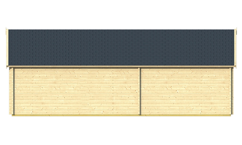 Blokhut - Tuinhuis - Home Office 70mm Big Lauren incl. 27mm vloer/dak Prijs exclusief dakbedekking, ramen en deuren Shingles: 54 m² Afmeting: L930xB400xH351cm Ramen en deuren naar keuze bij te bestellen