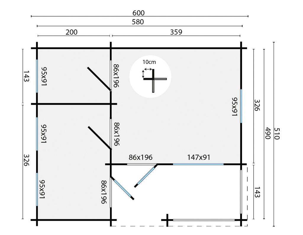 Blokhut - Tuinhuis - Home Office 70mm Edelweiss incl. 27mm vloer/dak Prijs exclusief dakbedekking, ramen en deuren Dakleer: 50 m² / Shingles: 42 m² / Aqua: 48 STK / Profiel: zie tab Afmeting: L510xB600xH365cm Ramen en deuren naar keuze bij te bestellen