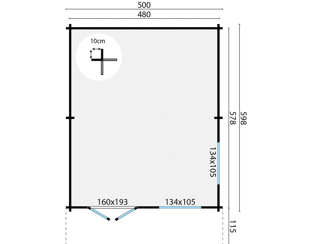 Blokhut - Tuinhuis - Home Office 70mm Niedersachsen  Prijs exclusief dakbedekking - dient apart besteld te worden Dakleer: 56,5 m² / Shingles: 48 m² / Aqua: 55 STK / Profiel: zie tab Afmeting: L600xB500xH290cm 