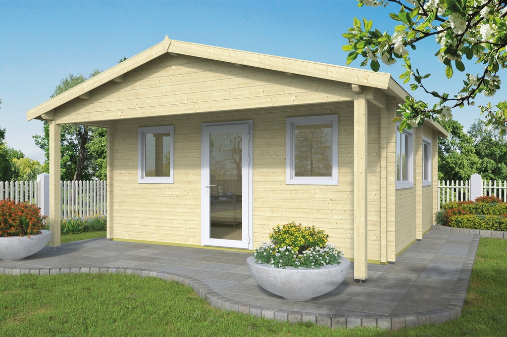 Blokhut - Tuinhuis - Home Office 70mm Ennis incl. 27mm vloer/dak Prijs exclusief dakbedekking, ramen en deuren Dakleer: 56,5 m² / Shingles: 45 m² / Aqua: 54 STK / Profiel: zie tab Afmeting: L534xB540xH290cm Ramen en deuren naar keuze bij te bestellen