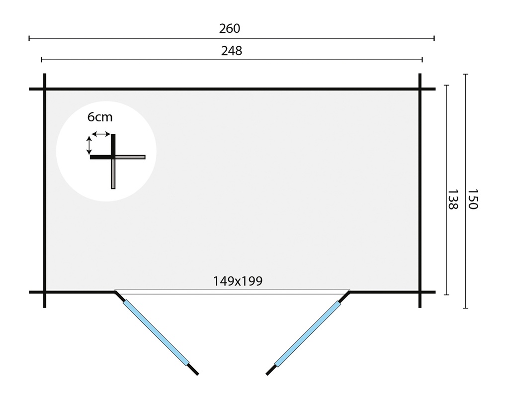 Blokhut - Tuinhuis 19mm Malva incl. vloer Prijs exclusief dakbedekking - dient apart besteld te worden Dakleer: 10 m² / Shingles: 6 m² / Aqua: 12 STK / Profiel: zie tab Afmeting: L150xB260xH245cm 