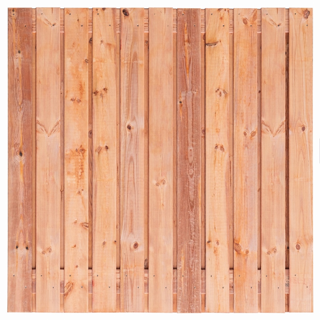 Tuinscherm Red Class Wood (21+2) 23-pl. Agadir 180x180cm Planken: 1.6x14.0cm / 21 stuks 2 tussenplanken van 1.6x14.0cm, rvs geschroefd  