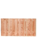 Tuinscherm lariks 21 planks (19+2) Zwarte Woud 90x180cm Planken: 1.6x14.0cm / 19 stuks 2 tussenplanken van 1.6x14.0cm, rvs geschroefd  