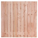 Tuinscherm lariks 23 planks (21+2) Harz 180x180cm Planken: 1.6x14.0cm / 21 stuks 2 tussenplanken van 1.6x14.0cm, rvs geschroefd  