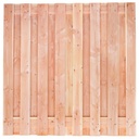 Tuinscherm lariks 17 planks (15+2) Winterberg 180x180cm fijnbezaagd Planken: 1.6x14.0cm / 15 stuks 2 tussenplanken van 1.6x14.0cm, rvs geschroefd  