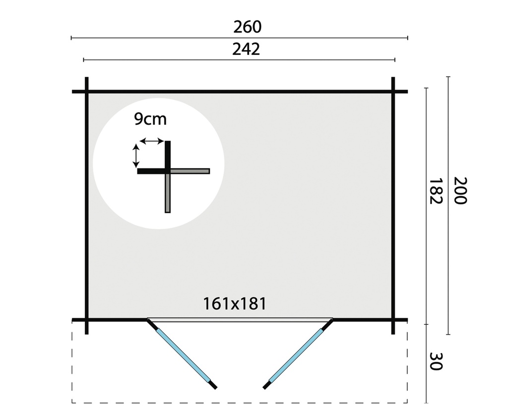 Blokhut - Tuinhuis 28mm Robert Prijs exclusief dakbedekking - dient apart besteld te worden Dakleer: 10 m² / Shingles: 9 m² / Aqua: 12 STK / Profiel: zie tab Afmeting: L200xB260xH223cm 
