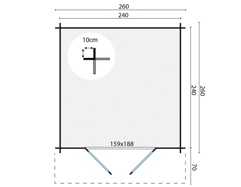 Blokhut - Tuinhuis 28mm Gitte Prijs exclusief dakbedekking - dient apart besteld te worden Dakleer: 16,5 m² / Shingles: 12 m² / Aqua: 20 STK / Profiel: zie tab Afmeting: L260xB260xH241cm 