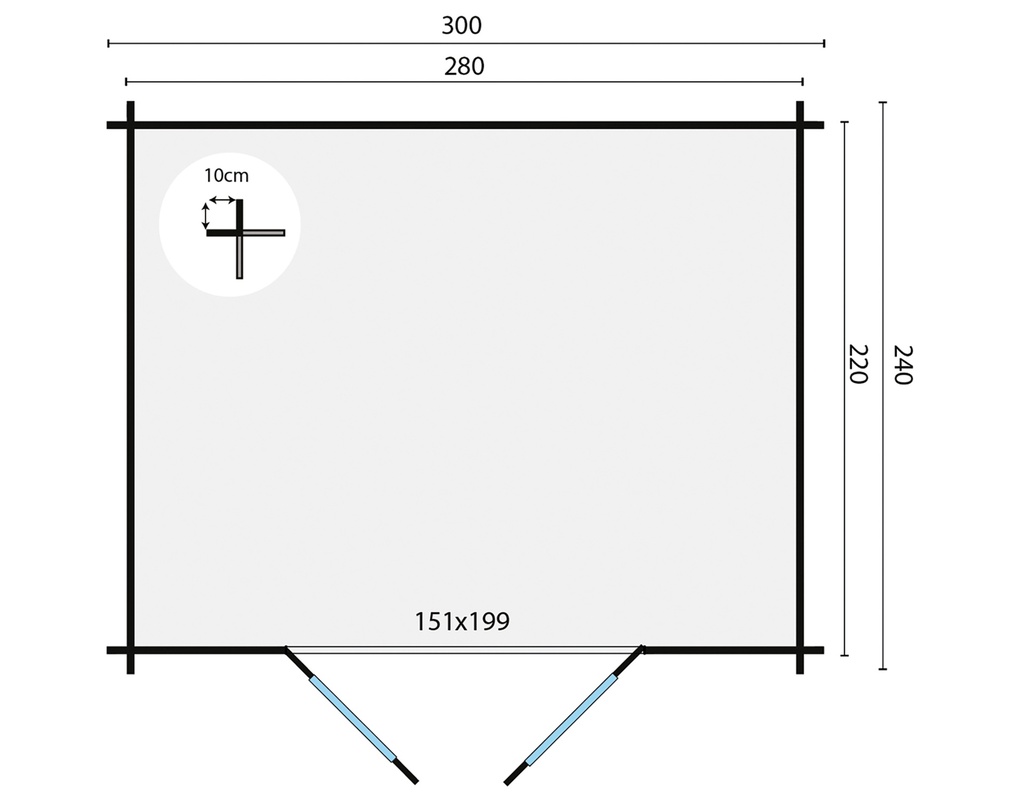 Blokhut - Tuinhuis 28mm Klair Prijs exclusief dakbedekking - dient apart besteld te worden Dakleer: 20 m² / Easy-roofing: 20 m² / EPDM: Set 40.9991/04 Afmeting: L240xB300xH234cm 