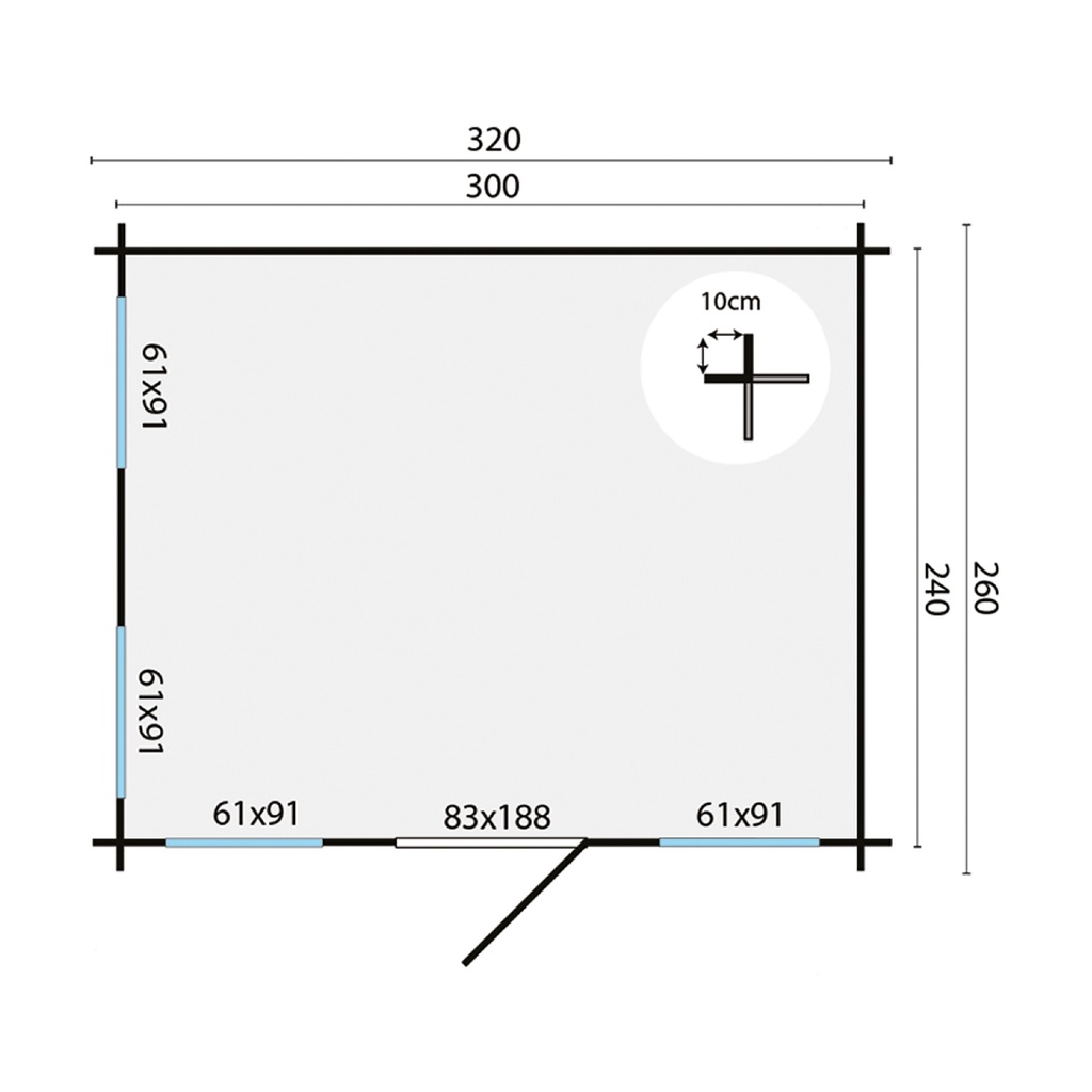 Blokhut - Tuinhuis 28mm Idonea Prijs exclusief dakbedekking - dient apart besteld te worden Dakleer: 20 m² / Shingles: 15 m² / Aqua: 16 STK / Profiel: zie tab Afmeting: L320xB260xH245cm 
