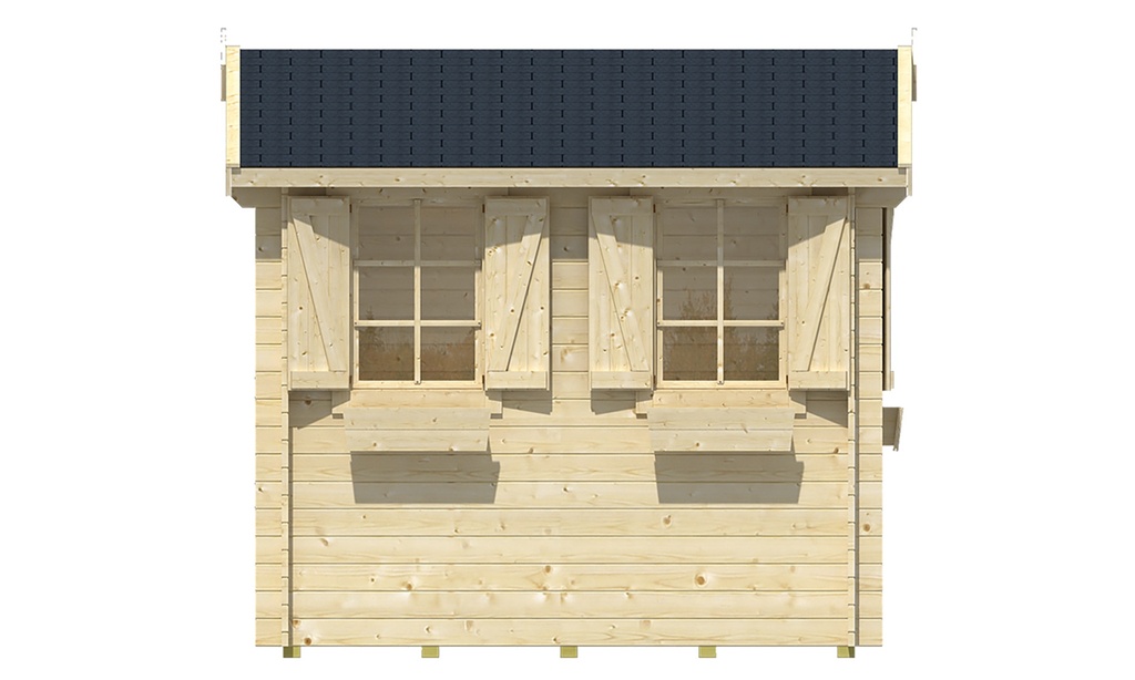 Blokhut - Tuinhuis 28mm Idonea Prijs exclusief dakbedekking - dient apart besteld te worden Dakleer: 20 m² / Shingles: 15 m² / Aqua: 16 STK / Profiel: zie tab Afmeting: L320xB260xH245cm 