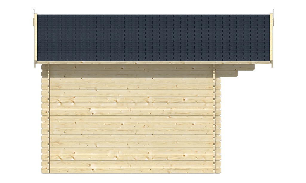 Blokhut - Tuinhuis 28mm Skyler Prijs exclusief dakbedekking - dient apart besteld te worden Dakleer: 30 m² / Shingles: 24 m² / Aqua: 36 STK / Profiel: zie tab Afmeting: L320xB500xH281cm 