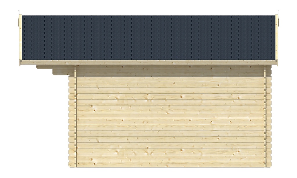 Blokhut - Tuinhuis 28mm Viggo Prijs exclusief dakbedekking - dient apart besteld te worden Dakleer: 40 m² / Shingles: 33 m² / Aqua: 36 STK / Profiel: zie tab Afmeting: L400xB500xH281cm 