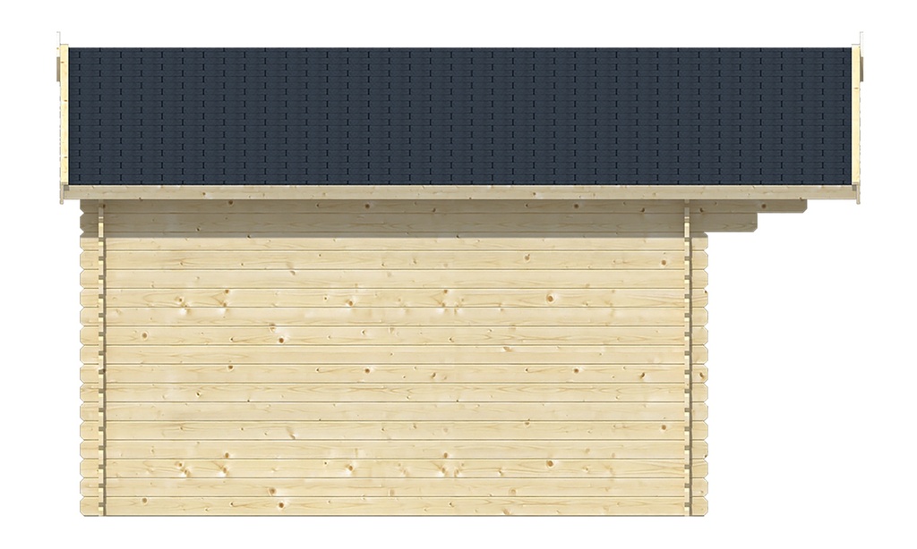 Blokhut - Tuinhuis 28mm Viggo Prijs exclusief dakbedekking - dient apart besteld te worden Dakleer: 40 m² / Shingles: 33 m² / Aqua: 36 STK / Profiel: zie tab Afmeting: L400xB500xH281cm 