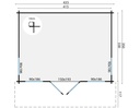 Blokhut - Tuinhuis - Home Office 44mm Lory Prijs exclusief dakbedekking - dient apart besteld te worden Easy-roofing: 30 m² / EPDM: Set 40.9991/11 Afmeting: L435xB350xH230cm Gehard ISO glas