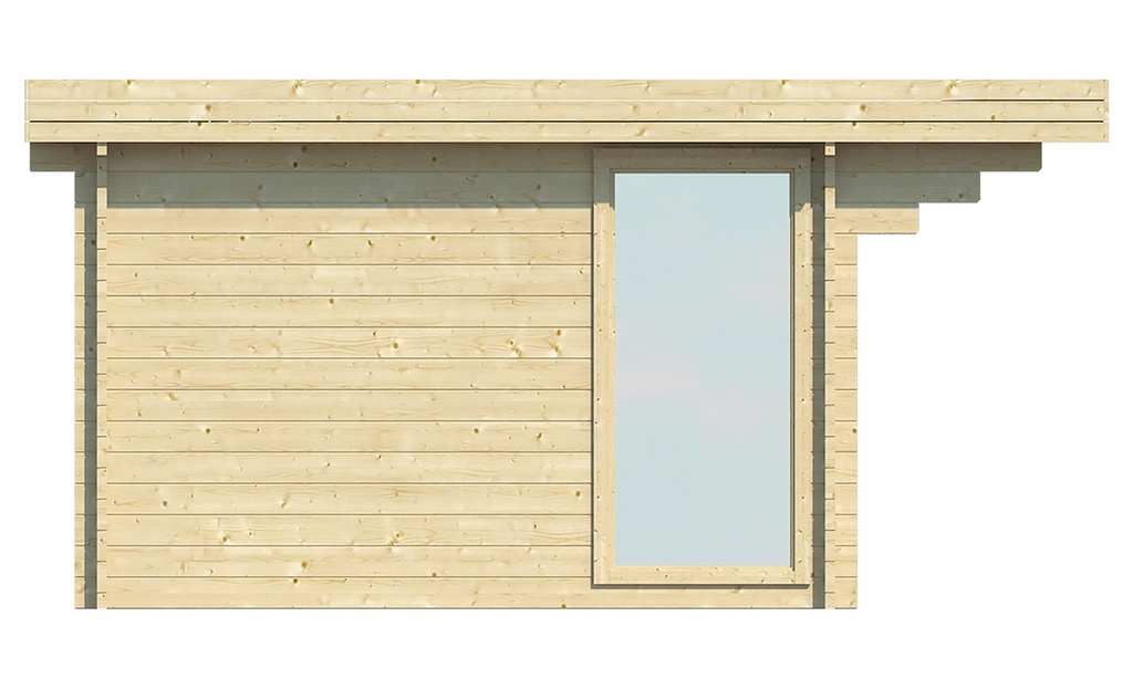 Blokhut - Tuinhuis - Home Office 44mm Lory Prijs exclusief dakbedekking - dient apart besteld te worden Easy-roofing: 30 m² / EPDM: Set 40.9991/11 Afmeting: L435xB350xH230cm Gehard ISO glas