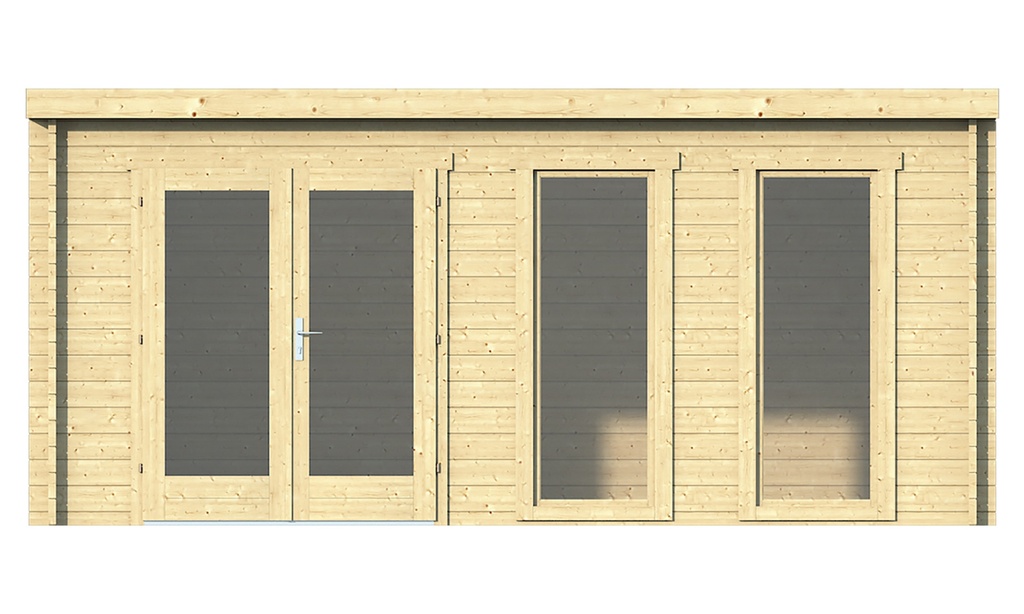 Blokhut - Tuinhuis 40mm Annabel Prijs exclusief dakbedekking - dient apart besteld te worden Easy-roofing: 30 m² / EPDM: Set 40.9991/13 Afmeting: L500xB400xH223cm Gehard ISO glas
