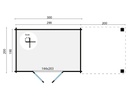 Blokhut - Tuinhuis 28mm Middelmodern met overkapping Prijs exclusief dakbedekking - dient apart besteld te worden Dakleer: 19,5 m² / Easy-roofing: 20 m² / EPDM: Set 40.9991/09 Afmeting: L200xB300xH230cm 