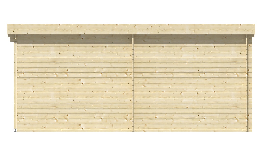 Blokhut - Tuinhuis 28mm Brenda met overkapping Prijs exclusief dakbedekking - dient apart besteld te worden Dakleer: 20 m² / Easy-roofing: 25 m² / EPDM: Set 40.9991/10 Afmeting: L275xB525xH234cm 