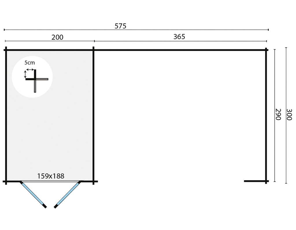 Blokhut - Tuinhuis 28mm Megamodern met overkapping Prijs exclusief dakbedekking - dient apart besteld te worden Dakleer: 26 m² / Easy-roofing: 25 m² / EPDM: Set 40.9991/10 Afmeting: L300xB575xH230cm 