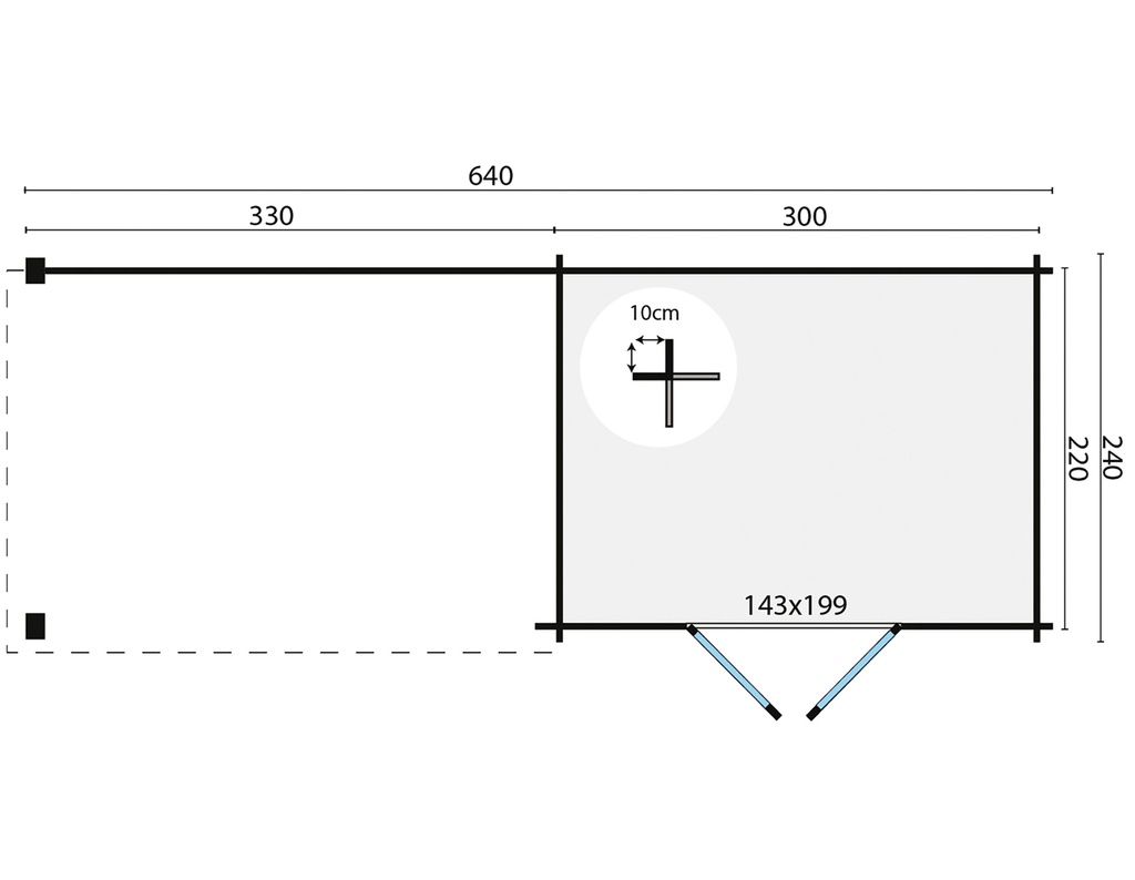 Blokhut - Tuinhuis 28mm Maja met overkapping Prijs exclusief dakbedekking - dient apart besteld te worden Dakleer: 40 m² / Easy-roofing: 30 m² / EPDM: Set 40.9991/14 Afmeting: L240xB640xH228cm 