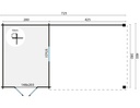 Blokhut - Tuinhuis - Home Office 44mm Gunnar met overkapping Prijs exclusief dakbedekking - dient apart besteld te worden Easy-roofing: 40 m² / EPDM: Set 40.9991/19 Afmeting: L400xB725xH236cm 