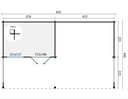 Blokhut - Tuinhuis 40mm Lilou met overkapping Prijs exclusief dakbedekking - dient apart besteld te worden Easy-roofing: 55 m² / EPDM: Set 40.9991/23 Afmeting: L820xB490xH228cm 