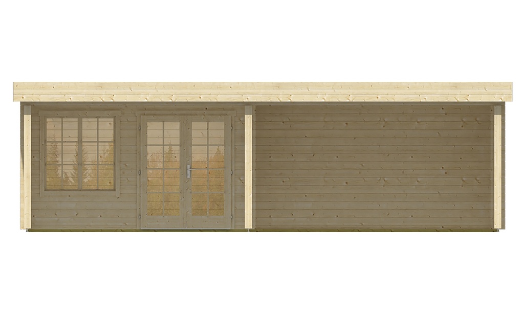 Blokhut - Tuinhuis 40mm Lilou met overkapping Prijs exclusief dakbedekking - dient apart besteld te worden Easy-roofing: 55 m² / EPDM: Set 40.9991/23 Afmeting: L820xB490xH228cm 