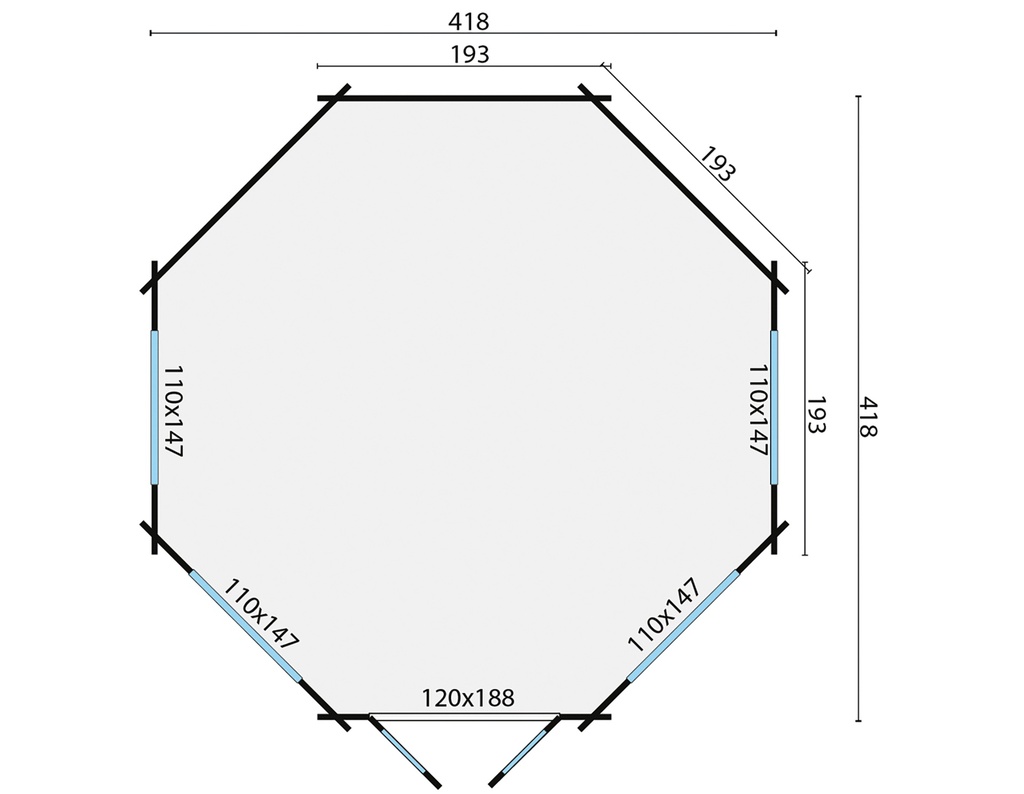 Blokhut - Tuinhuis - Home Office 44mm Lynn Prijs exclusief dakbedekking - dient apart besteld te worden Dakleer: 36,5 m² / Shingles: 30 m² Afmeting: L418xB418xH306cm 