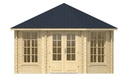 Blokhut - Tuinhuis - Home Office 44mm Lynn Prijs exclusief dakbedekking - dient apart besteld te worden Dakleer: 36,5 m² / Shingles: 30 m² Afmeting: L418xB418xH306cm 