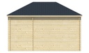Blokhut - Tuinhuis 28mm Sigrid met aanbouw Prijs exclusief dakbedekking - dient apart besteld te worden Dakleer: 36,5 m² / Shingles: 27 m² Afmeting: L300xB440xH298cm 