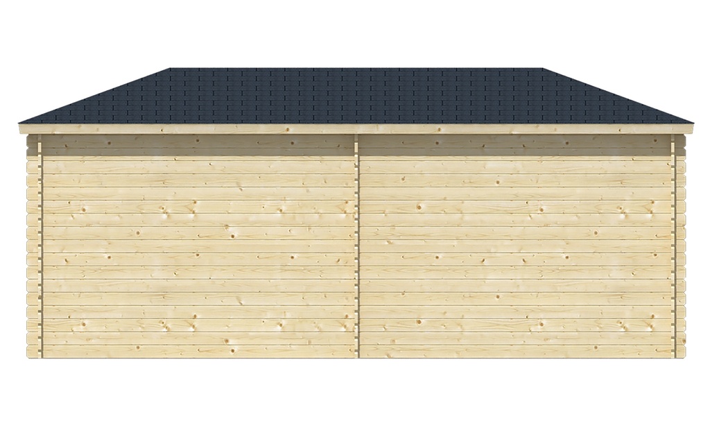 Blokhut - Tuinhuis 28mm Niklas met overkapping Prijs exclusief dakbedekking - dient apart besteld te worden Dakleer: 36,5 m² / Shingles: 27 m²  Afmeting: L250xB575xH259cm 