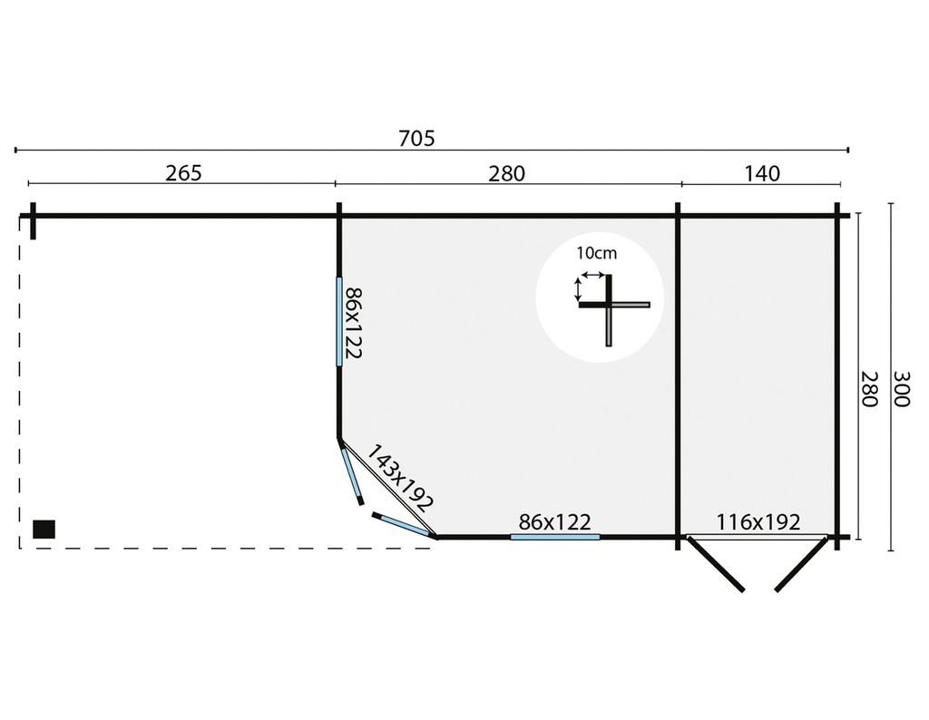 Blokhut - Tuinhuis - Home Office 44mm Olson met overkapping, aanbouw Prijs exclusief dakbedekking - dient apart besteld te worden Dakleer: 46,5 m² / Shingles: 39 m² Afmeting: L300xB705xH292cm 