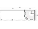 Blokhut - Tuinhuis - Home Office 44mm Gretel met overkapping Prijs exclusief dakbedekking - dient apart besteld te worden Dakleer: 46,5 m² / Shingles: 36 m² Afmeting: L790xB250xH282cm 