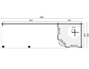 Blokhut - Tuinhuis - Home Office 44mm Paiva met overkapping Prijs exclusief dakbedekking - dient apart besteld te worden Dakleer: 56,5 m² / Shingles: 48 m² Afmeting: L800xB350xH302cm 