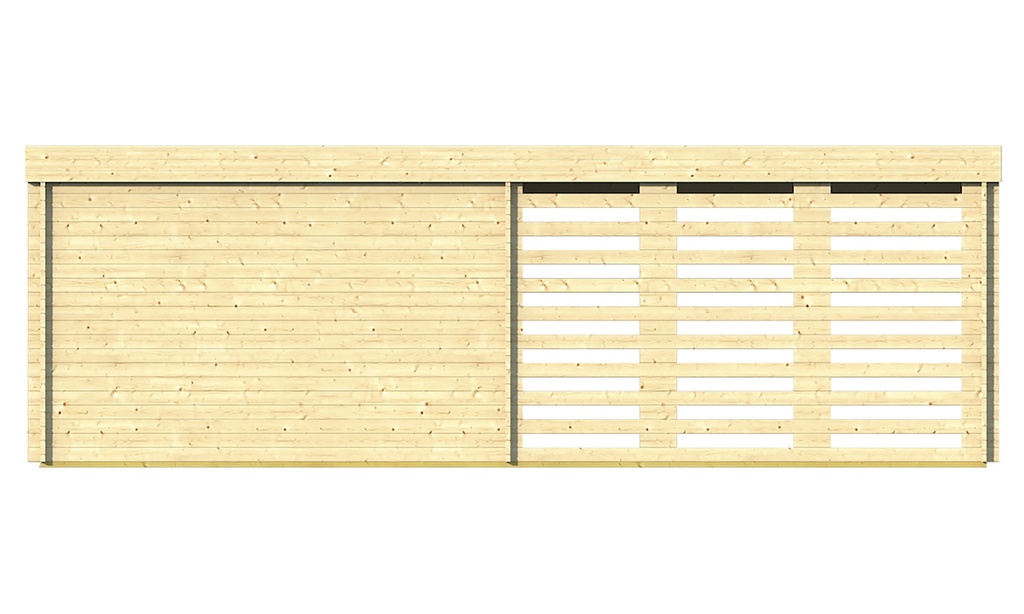 Blokhut - Tuinhuis 40mm Oletha met overkapping Prijs exclusief dakbedekking - dient apart besteld te worden Dakleer: 60 m² / Easy-roofing: 60 m² / EPDM: Set 40.9991/23 Afmeting: L785xB510xH257cm 