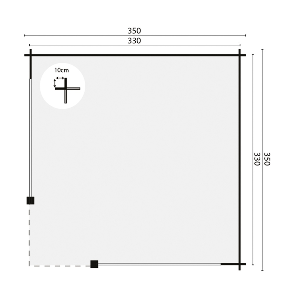 Blokhutprieel 28mm groen geimpregneerd Mitch Prijs exclusief dakbedekking - dient apart besteld te worden Dakleer: 36,5 m² / Shingles: 27 m² Afmeting: L350xB350xH269cm 