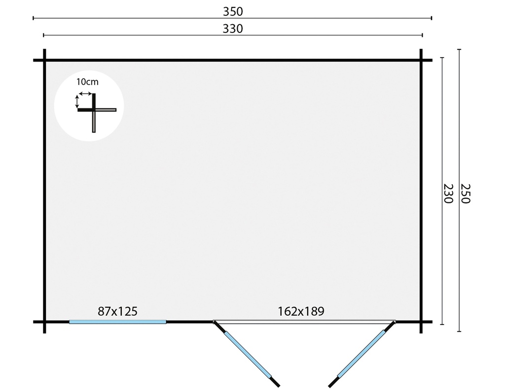 Blokhut - Tuinhuis 40mm Daisy Prijs exclusief dakbedekking - dient apart besteld te worden Dakleer: 20 m² / Shingles: 15 m² / Aqua: 20 STK / Profiel: zie tab Afmeting: L350xB250xH243cm 