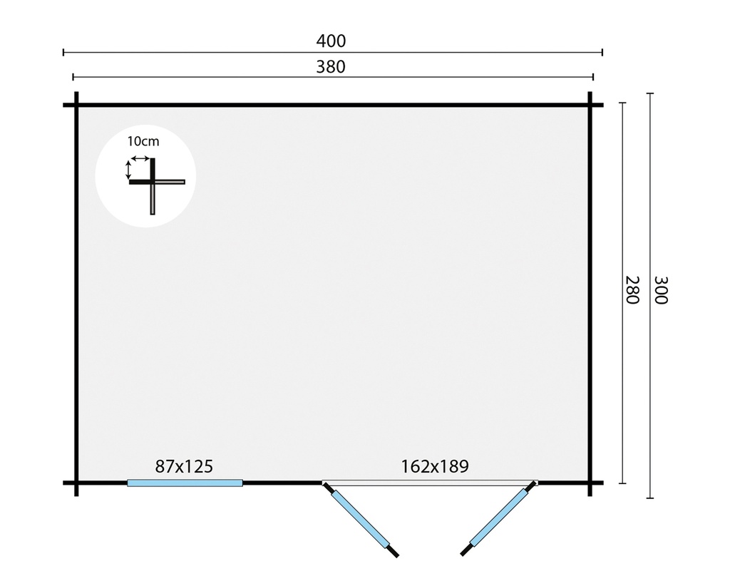 Blokhut - Tuinhuis 40mm Chloe Prijs exclusief dakbedekking - dient apart besteld te worden Dakleer: 26,5 m² / Shingles: 21 m² / Aqua: 24 STK / Profiel: zie tab Afmeting: L400xB300xH243cm 