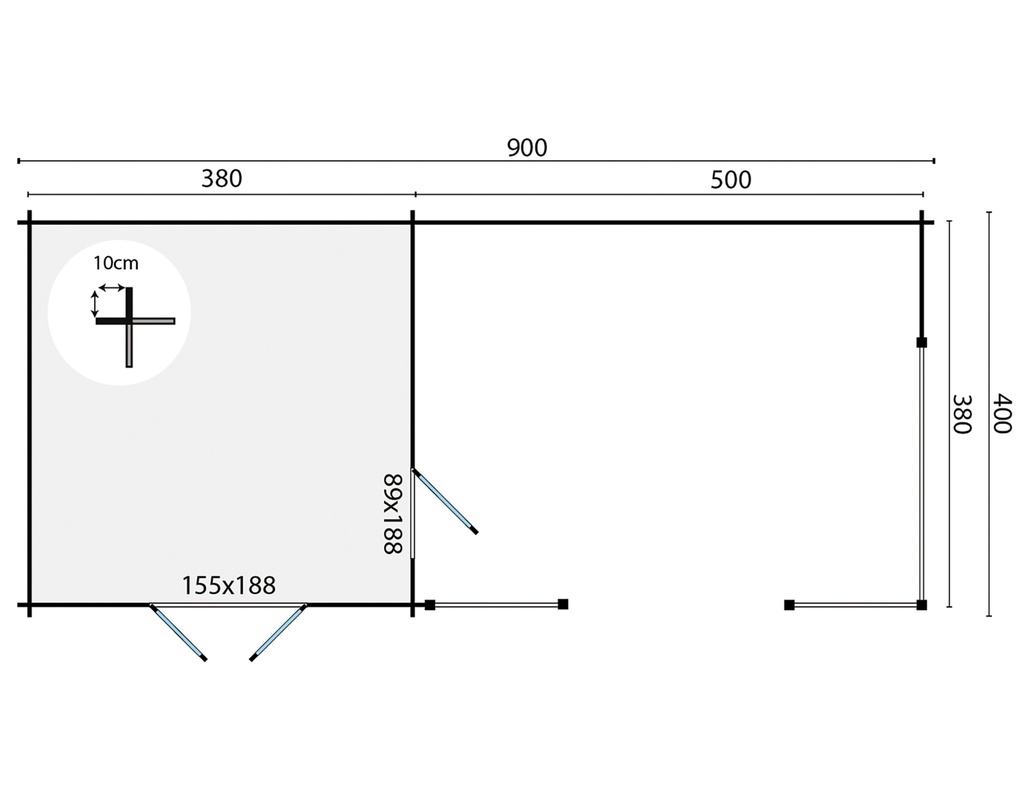 Blokhut - Tuinhuis 40mm Mokka met overkapping Prijs exclusief dakbedekking - dient apart besteld te worden Dakleer: 66,5 m² / Shingles: 54 m² / Aqua: 60 STK / Profiel: zie tab Afmeting: L900xB400xH279cm 