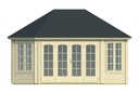 Blokhut - Tuinhuis - Home Office 44mm Gudrun Prijs exclusief dakbedekking - dient apart besteld te worden Dakleer: 46,5 m² / Shingles: 36 m²  Afmeting: L380xB523xH339cm 