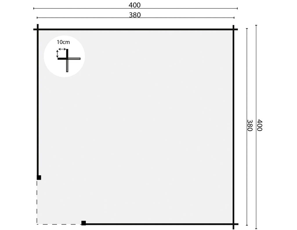 Blokhutprieel 44mm Marit Prijs exclusief dakbedekking - dient apart besteld te worden Dakleer: 36,5 m² / Shingles: 27 m² Afmeting: L400xB400xH303cm 