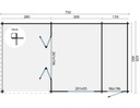 Blokhut - Tuinhuis - Home Office 44mm Viveka met overkapping Prijs exclusief dakbedekking - dient apart besteld te worden Dakleer: 56,5 m² / Shingles: 45 m² Afmeting: L750xB420xH317cm 