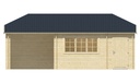 Blokhut - Tuinhuis - Home Office 44mm Viveka met overkapping Prijs exclusief dakbedekking - dient apart besteld te worden Dakleer: 56,5 m² / Shingles: 45 m² Afmeting: L750xB420xH317cm 