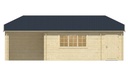 Blokhut - Tuinhuis - Home Office 44mm Sibella met overkapping Prijs exclusief dakbedekking - dient apart besteld te worden Dakleer: 56,5 m² / Shingles: 48 m² Afmeting: L850xB420xH317cm 