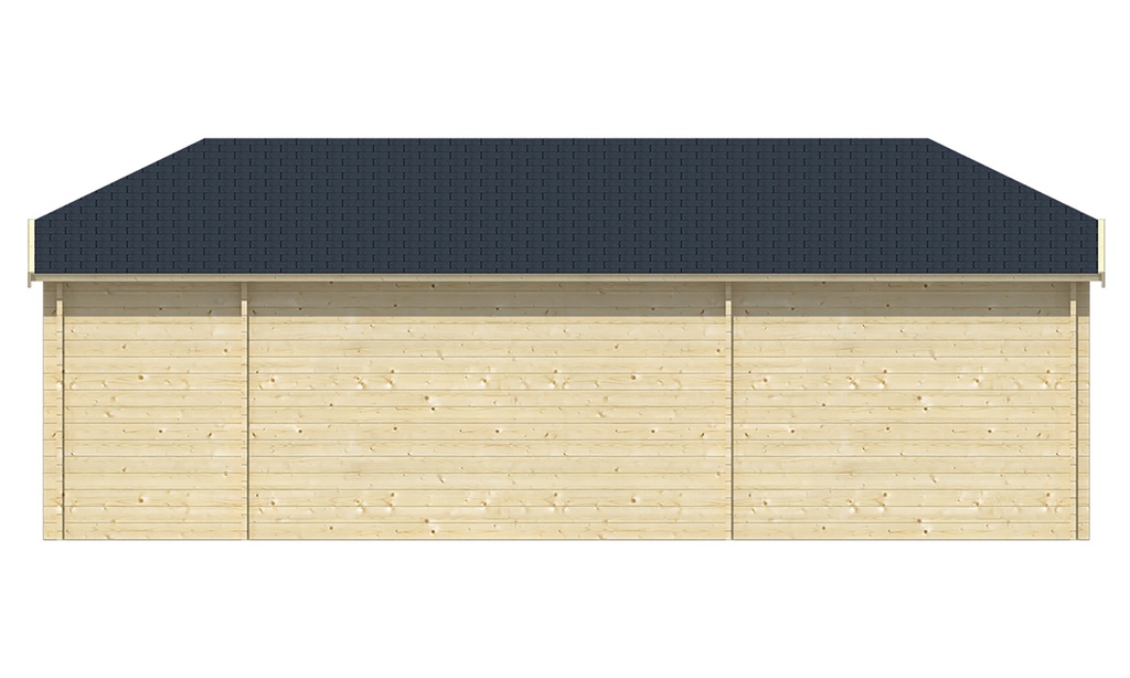 Blokhut - Tuinhuis - Home Office 44mm Sibella met overkapping Prijs exclusief dakbedekking - dient apart besteld te worden Dakleer: 56,5 m² / Shingles: 48 m² Afmeting: L850xB420xH317cm 