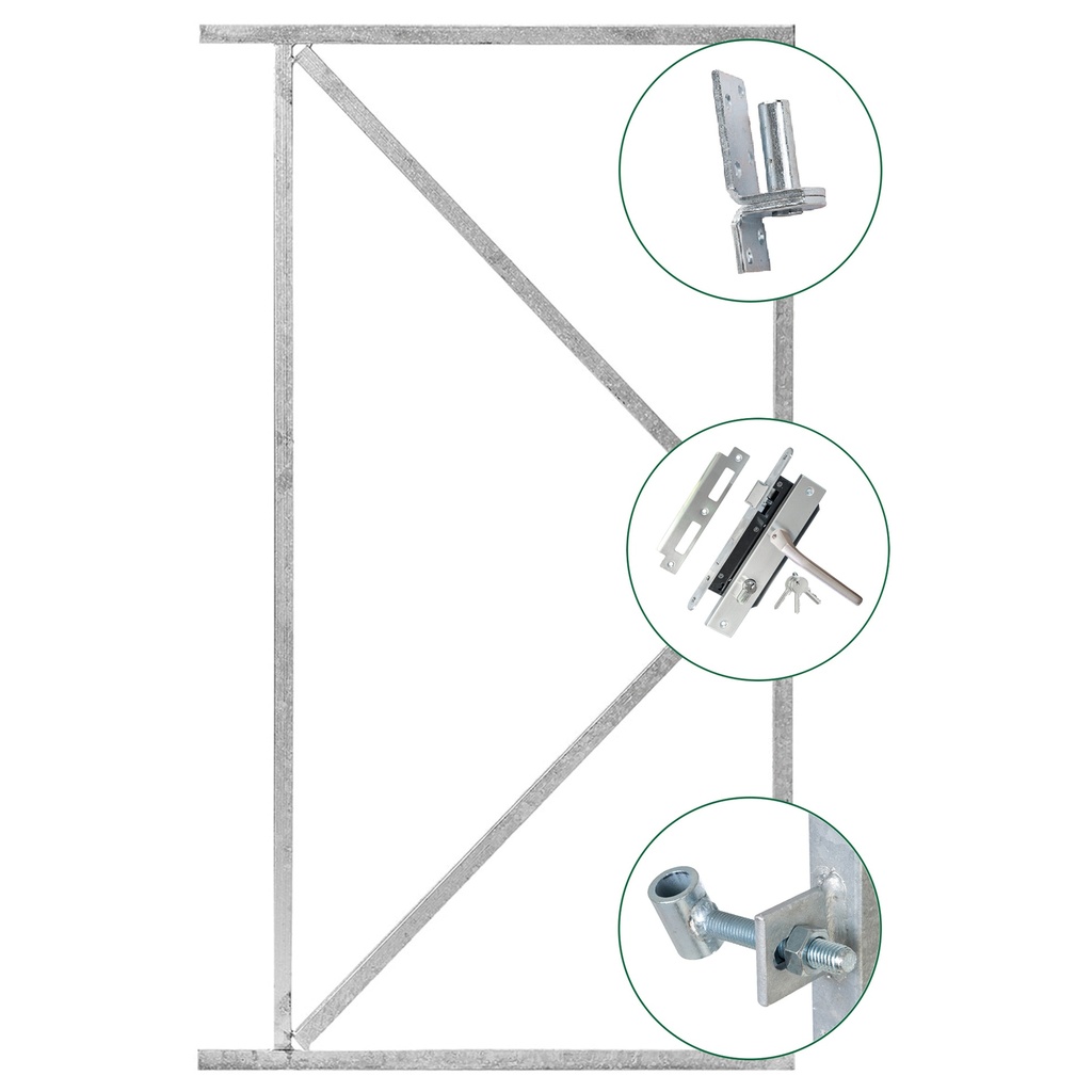 *IJzeren deurframeset compleet H155xB90cm IJzeren deurframe + 2 ogen + 2 duimen + luxe inbouwslotset rvs   