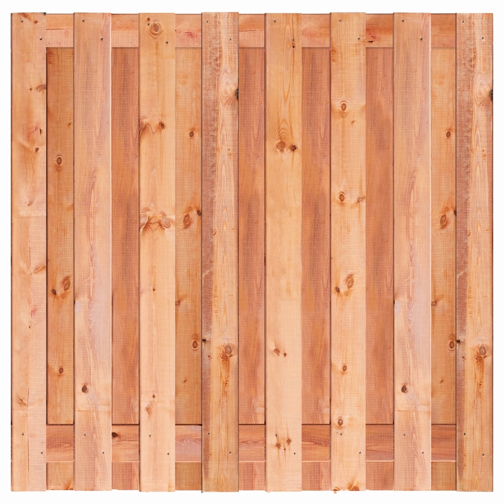 Tuinscherm Red Class Wood (15+2) 17-pl. Marrakesh 180x180cm Planken: 1.6x14.0cm / 15 stuks 2 tussenplanken van 1.6x14.0cm, rvs geschroefd  