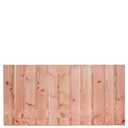 Tuinscherm lariks 23 planks (21+2) Harz 90x180cm Planken: 1.6x14.0cm / 21 stuks 2 tussenplanken van 1.6x14.0cm, rvs geschroefd  