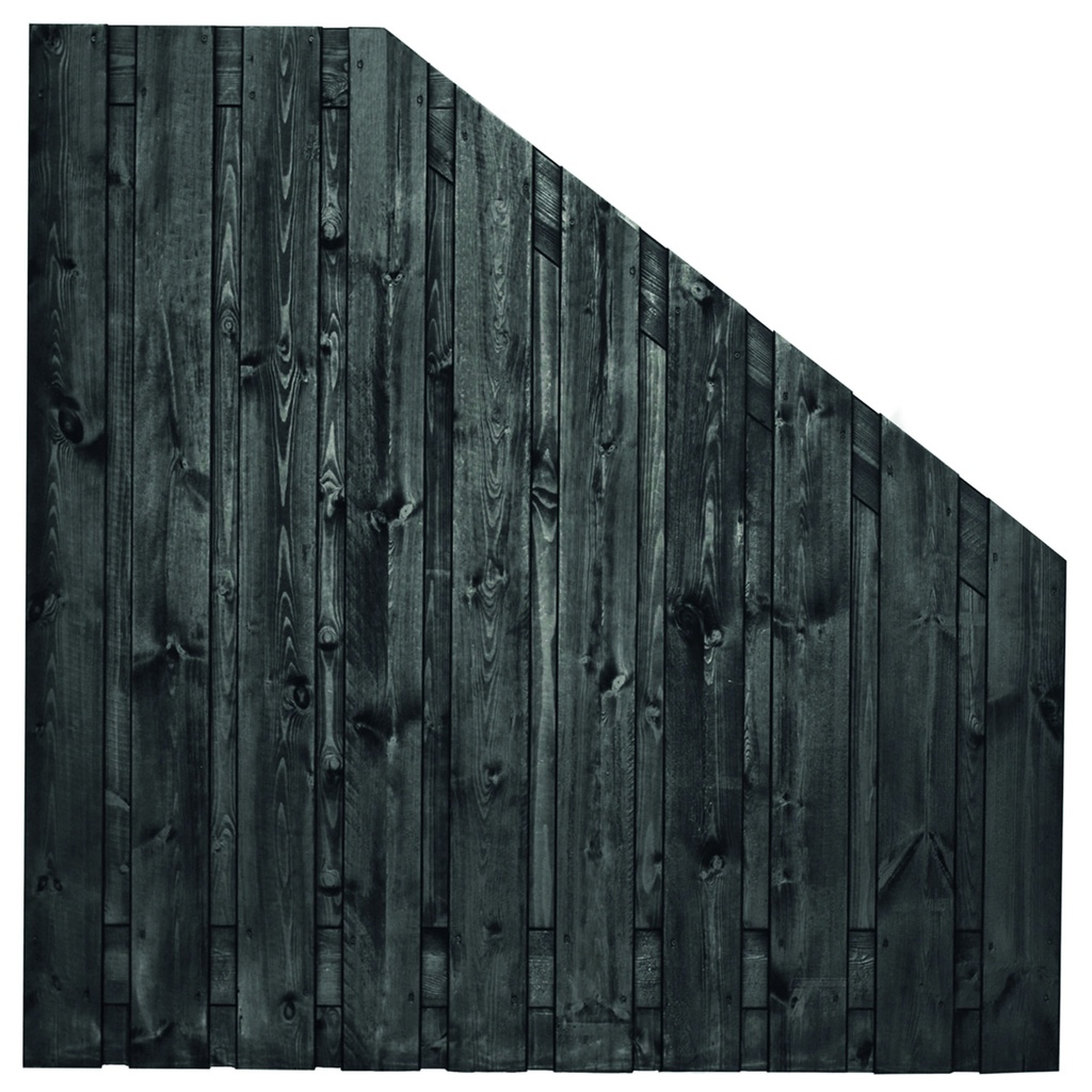 Tuinscherm zwart gesp. 21 planks (19+2) Stuttgart 180/90x180cm VERLOOP Planken: 1.6x14.0cm / 19 stuks 2 tussenplanken van 1.6x14.0cm, rvs geschroefd  